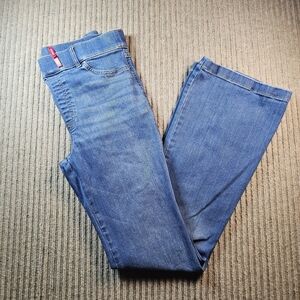 Spanx High-Rise Wide Leg Flare Med Wash Pull-On Jeans Size Large Tall Inseam 33